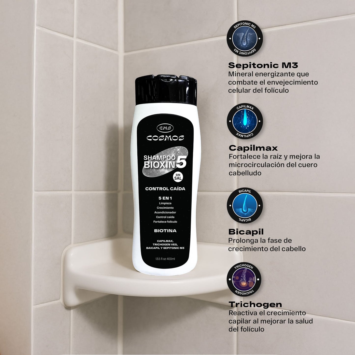 Shampoo Anticaída Masculino CMS Cosmos Bioxin 5 PAGA 2 LLEVA 3